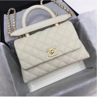 Original Cheap Chanel Classic Top Handle Bag White Cannage Pattern A92290 Gold