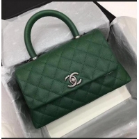 Popular Style Chanel Classic Top Handle Bag Green Cannage Pattern A92290 Silver