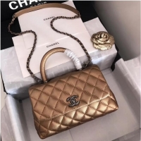 Classic Chanel original Caviar leather flap bag top handle A92290 bronze&silver-Tone Metal