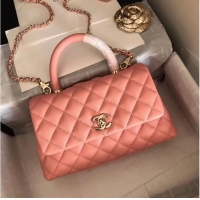 Buy Cheap Chanel original Caviar leather flap bag top handle A92290 pink&Gold-Tone Metal