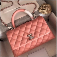 Famous Brand Chanel original Caviar leather flap bag top handle A92290 pink&silver-Tone Metal