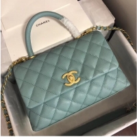 Shop Design Chanel original Caviar leather flap bag top handle A92290 green &gold-Tone Metal