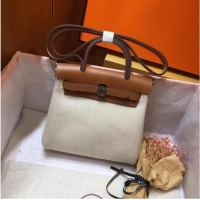 Top Quality Hermes mini Herbag Original Canvas Leather & Calfskin 45987 Offwhite&brown