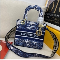 Buy Discount DIOR MEDIUM LADY D-LITE BAG Dark Blue Tree Cannage Embroidery M0565OREY Blue