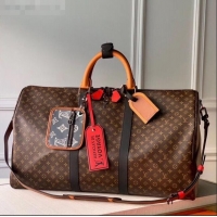 Unique Grade Louis Vuitton Keepall Bandouliere 50 Travel Bag in Brown Monogram Canvas M56856 2020