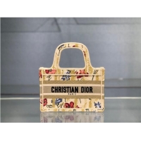 Top Grade MINI DIOR BOOK TOTE Beige Multicolor Dior Hibiscus Embroidery S5475ZR