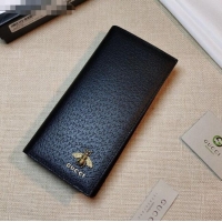 Buy Cheapest Gucci Bee Leather Billfold Long Wallet 523668 Black 2021