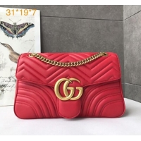 Luxury Cheap Gucci GG Marmont Medium Matelassé Shoulder Bag 443496 Red 2021