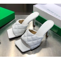 Custom Bottega Veneta Quilted Lambskin Square High-Heel Sandals 010712 White