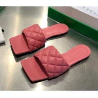 New Design Bottega Veneta Quilted Leather Square Toe Flat Slides Padded Sandals 010719 Pink