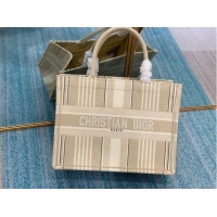 Elegant Promotional DIOR BOOK TOTE Beige Stripes Embroidery M1287Z