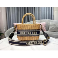 Traditional Specials DIOR WICKER BASKET BAG Blue Dior Oblique Jacquard and Natural Wicker M7601