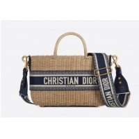 Traditional Specials DIOR WICKER BASKET BAG Blue Dior Oblique Jacquard and Natural Wicker M7601