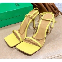 Cheap Price Bottega Veneta Stretch Lambskin Chain Sandals 9cm 010839 Yellow