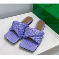 Unique Grade Bottega Veneta Stretch Raffia Flat Slide Sandals 030933 Lavender Purple