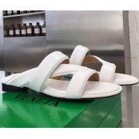 New Design Bottega Veneta Band Calfskin Flat Sandals 033144 White