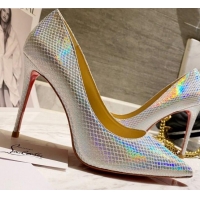 Super Quality Christian Louboutin Iridescent Fabric 8.5cm Pumps 030819 Silver