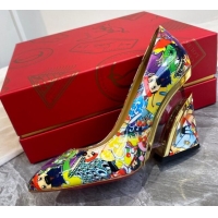 Best Luxury Christian Louboutin Print Calfskin Wedge Pumps 030840 Multicolor