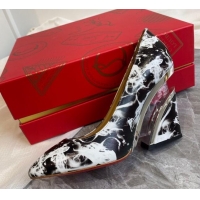 Good Quality Christian Louboutin Print Calfskin Wedge Pumps 030840 Black/White