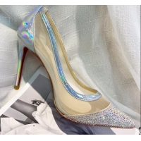 Good Product Christian Louboutin Iridescent Leather Crystal Mesh Pumps 10cm 030844