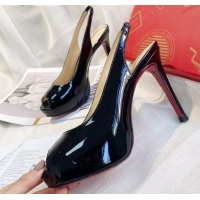 New Design Christian Louboutin Patent Leather Peep-toe Platform Pumps 10cm 030846 Black