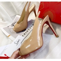 Custom Christian Louboutin Patent Leather Peep-toe Platform Pumps 10cm 030846 Nude