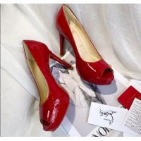 Low Price Christian Louboutin Patent Leather Peep-toe Platform Pumps 10cm 030846 Red