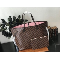 Famous Brand Louis Vuitton original Damier Ebene Canvas Neverfull GM N51106 Pink