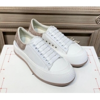 Pretty Style Alexander Mcqueen Deck Cotton Canvas Lace Up Sneakers 010637 White/Khaki