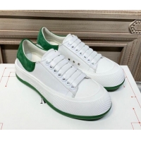 Grade Quality Alexander Mcqueen Deck Cotton Canvas Lace Up Sneakers 010637 White/Green