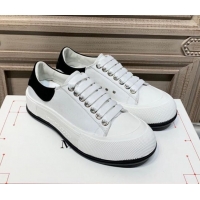 Luxurious Alexander Mcqueen Deck Cotton Canvas Lace Up Sneakers 010637 White/Black