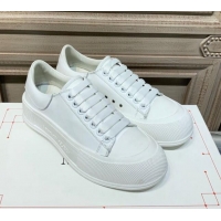 Popular Style Alexander Mcqueen Deck Cotton Canvas Lace Up Sneakers 010637 All White