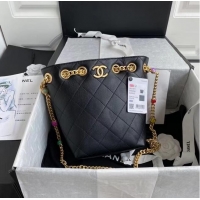 Top Quality Chanel Lambskin bucket bag AS2381 black