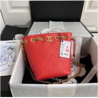 Buy Inexpensive Chanel Lambskin bucket bag AS2381 red