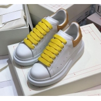 Grade Quality Alexander Mcqueen White Silky Calfskin Sneaker with Bi-color Laces Gold 012722