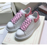 Low Cost Alexander Mcqueen White Silky Calfskin Sneakers with Bi-color Laces Pink 012727