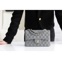 Top Grade Chanel Small Classic Handbag Grained Calfskin & silver-Tone Metal A01113 grey