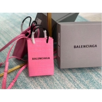 Top Grade Balenciaga Original shiny crocodile embossed leather Mini Shopper Bag B152865 pink