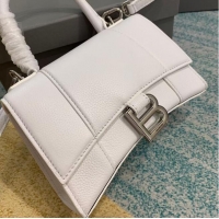 Fashion Best Balenciaga HOURGLASS XS TOP HANDLE BAG Grained calsfkin B108896 white