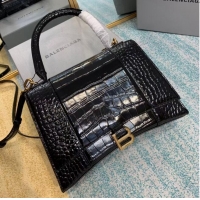 Top Grade Balenciaga HOURGLASS MEDIUM TOP HANDLE BAG B108892E black&aged-gold hardware