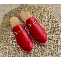 Good Quality Gucci Jordaan Leather Espadrille Flat Mules 011121 Red 2021