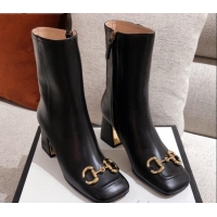 Good Quality Gucci Calfskin Ankle Boot With Horsebit and 7.5cm Heel 012281 Black 2021