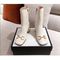 Affordable Price Gucci Calfskin Ankle Boot With Horsebit and 7.5cm Heel 012281 White 2021