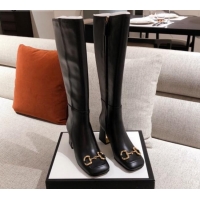 Top Quality Gucci Calfskin Knee-high Boot with Horsebit and 7.5cm Heel 012284 Black