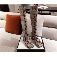 New Style Gucci Python Print Leather Knee-high Boot with Horsebit and 7.5cm Heel 012284