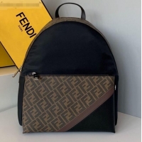 Good Product Fendi Men's Backpack in FF and Stripe F0436 Black/Brown Nylon 2020