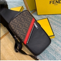 Buy Classic Fendi Men's Sling Shoulder Bag in Leather and Brown FF Canvas F0453 Black/Red 2020