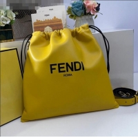 Classic Fendi Pack Medium Pouch Bucket Bag in F1516 Yellow Nappa Leather Bag 2020