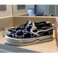 Super Quality Gucci Tennis 1977 Slip-on Sneakers in GG Canvas 012573 Navy Blue/White