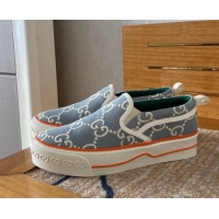 Custom Gucci Tennis 1977 Slip-on Sneakers in GG Canvas 012574 Light Blue/White